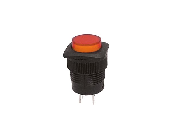Trykkontakt - 1pol OFF-(ON) m. Orange LED, 1A/250V (Ø16mm)