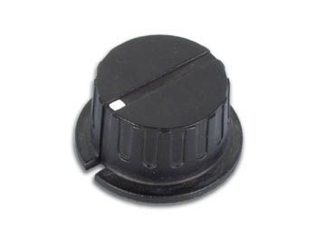Drejeknap til 6mm aksel, Ø35,7mm, Sort m. hvid prik