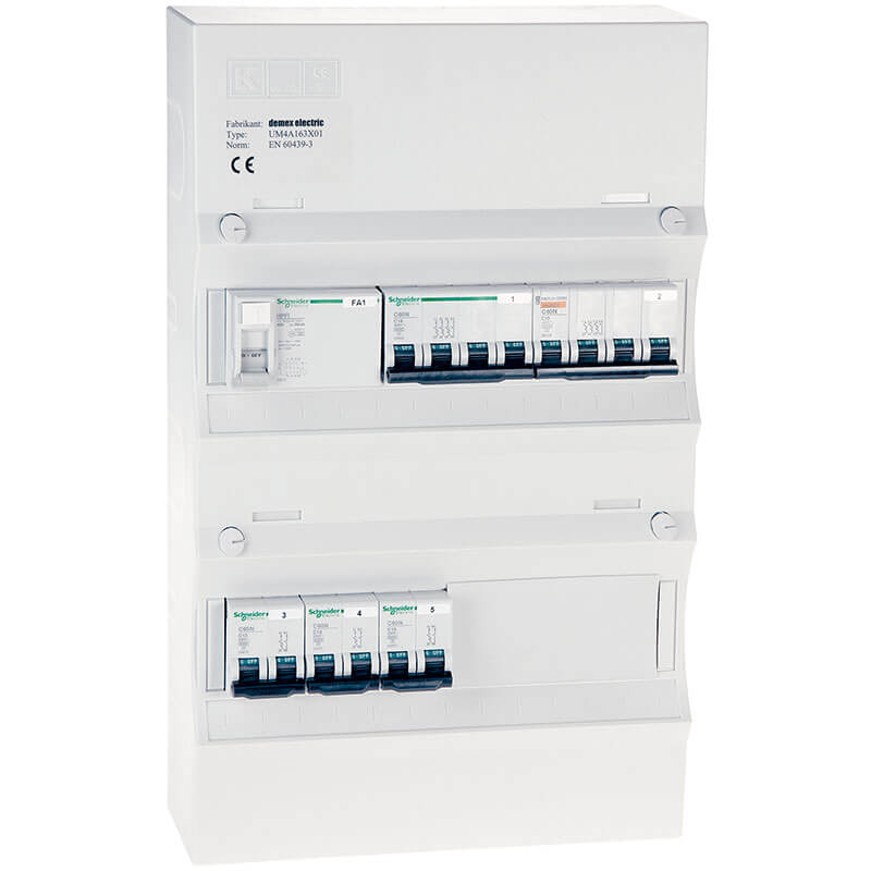 Færdigmonteret gruppetavle - HPFI - 3x13A 1P+N - 1x13A & 1x16A 3P+N - Hvid