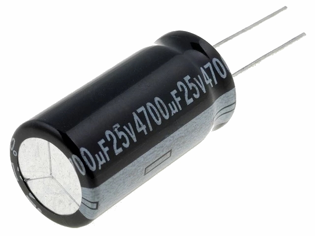 4700uF / 25V Lodret elektrolyt, Ø16x30mm (105°C)
