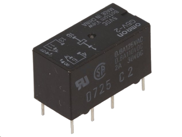 Miniature relæ - 5VDC / 100mA, 2 x skifte 125VAC