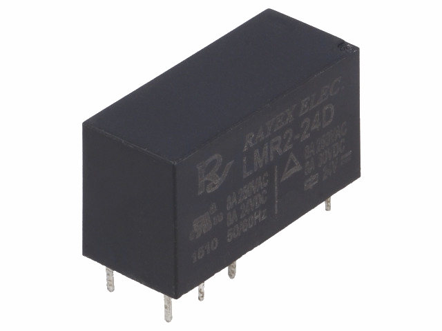 Miniature relæ - 24VDC / 5A 2 x skifte (DPDT), 8-ben 5mm