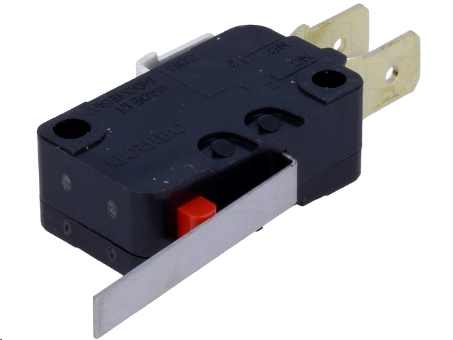 Mikroswitch m. kort arm - 16A/250V, ON-(ON), 6,3mm spadestik