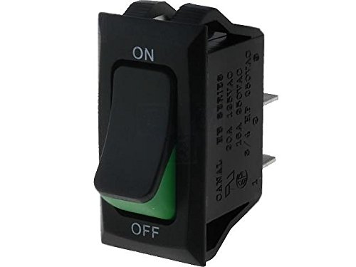 Vippekontakt - 1P OFF-ON, 16A 250V, Sort/grøn (28,6x13,8mm)