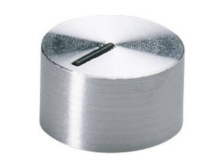 Drejeknap til 4mm aksel, Ø12,9x17,2mm,  Alu. m. sort streg