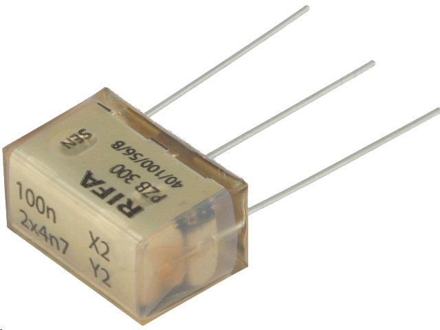 X2/Y2 støjdæmp. kondensator - 275Vac Cx:100nF Cy:2x4,7nF