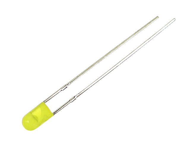 3mm LED - Rund, GUL diffus, u. flange (20mcd 30°)