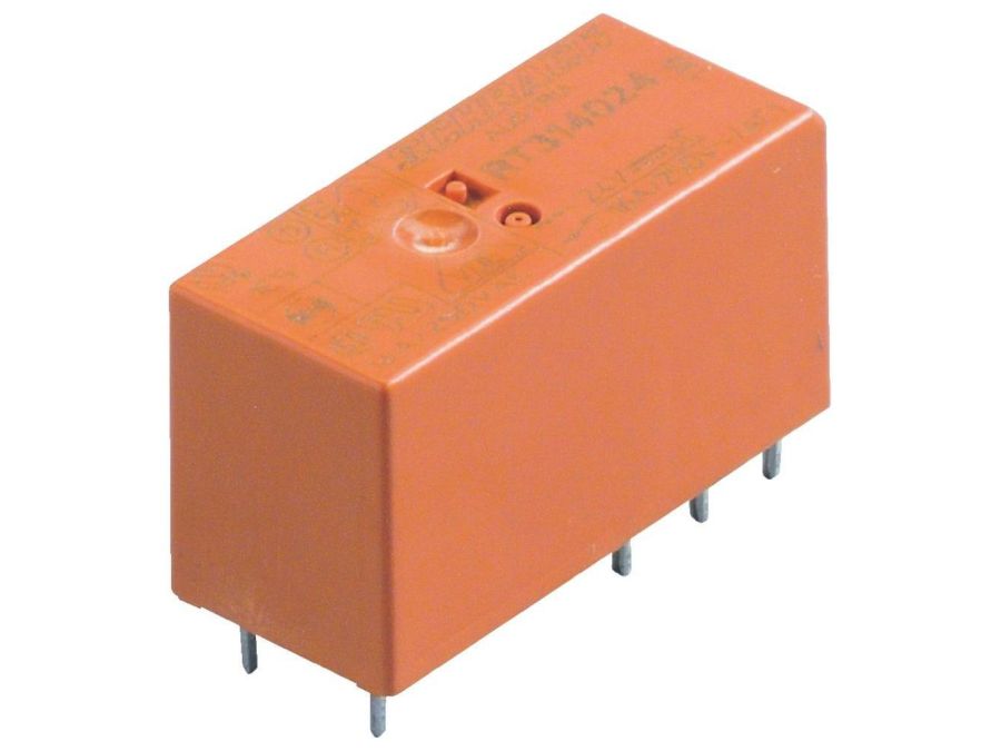 Vertikalt relæ - 12VDC 16A, 1 x skifte (SPDT), 8-ben 5mm