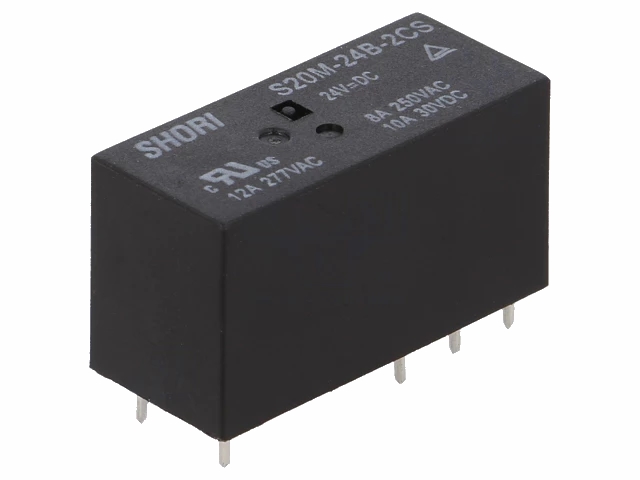 Miniature relæ - 24VDC 10A, 2 x skifte (DPDT), 8-ben 5mm