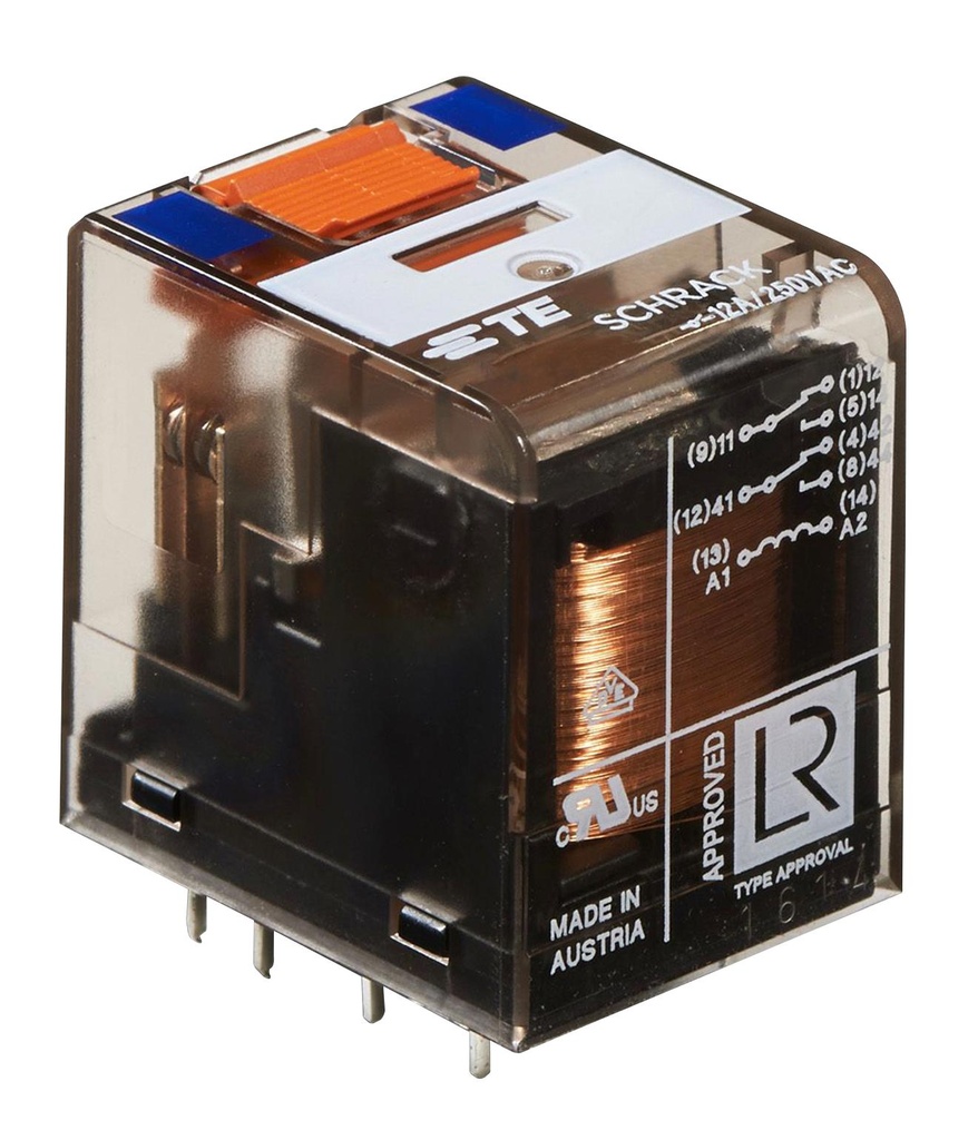 Heavy duty relæ - 24VDC / 12A, 2 x skifte (DPDT)