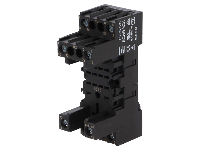 DIN-skinne relæsokkel - 250Vac / 12A, 8-bens