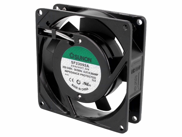 AC blæser, 92x92x25mm 230V 14,5W m. glideleje (2,8mm stik)