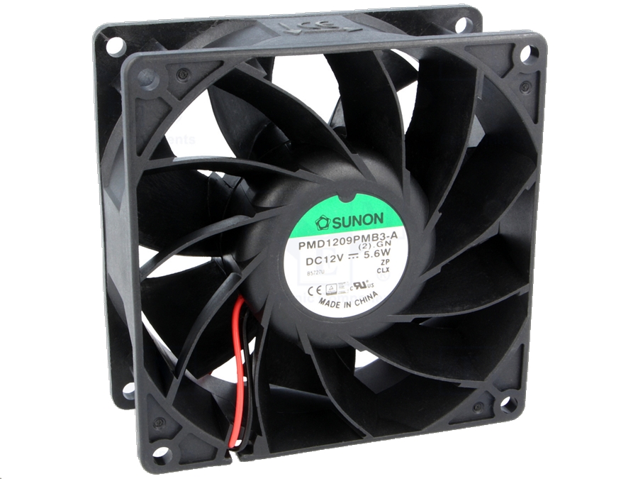 DC blæser - 92x92x38mm 12Vdc, Kugleleje 5,6W, 2 ledn.