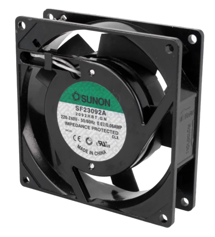 AC blæser, 92x92x25mm 230V 14,5W m. kugleleje (2,8mm stik)