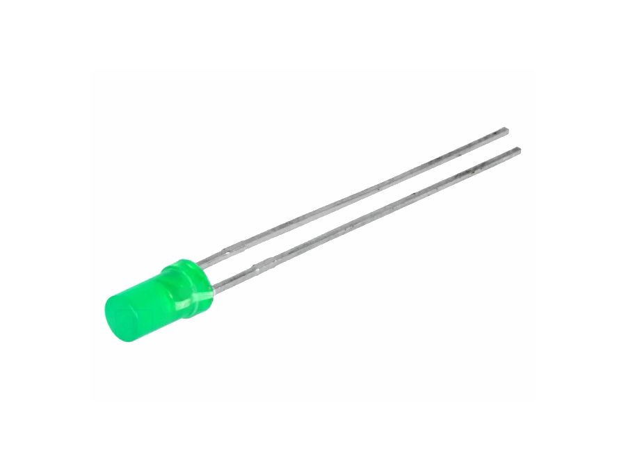 3mm LED - Flad top GRØN diffus (4mcd 100°)