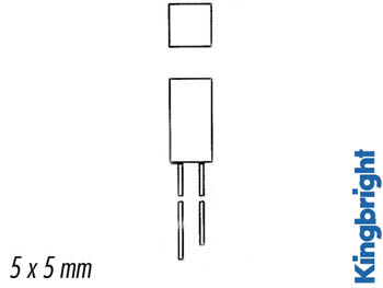 Kvadrat LED - 5x5mm, RØD diffus (2mcd 110°)