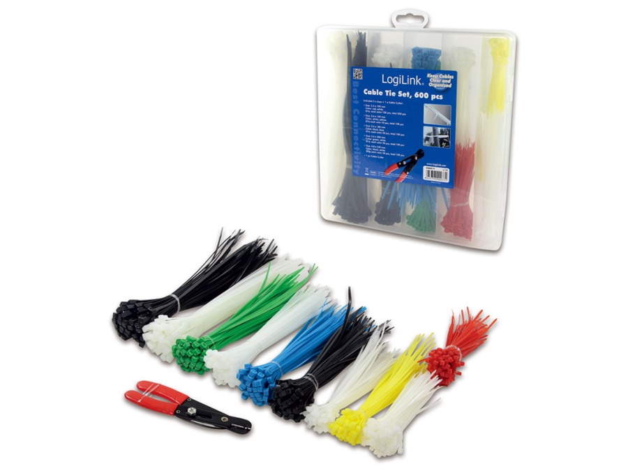 Kabelstrips sortiment m. tang - Flere farver (600 stk.)