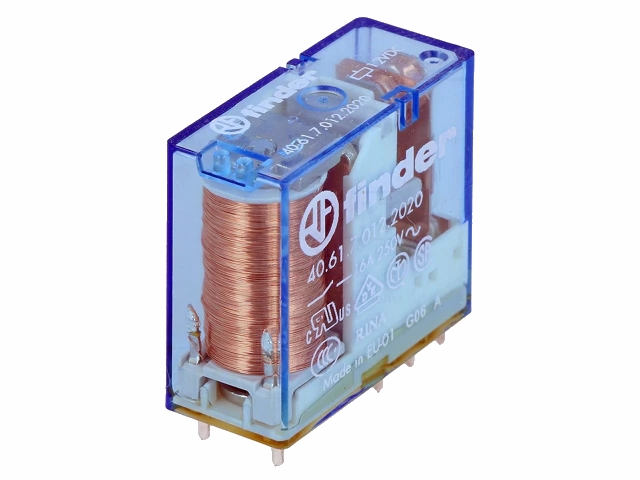 Vertikalt relæ - 12VDC 16A, 1 x skifte (SPDT), 8-ben 5mm