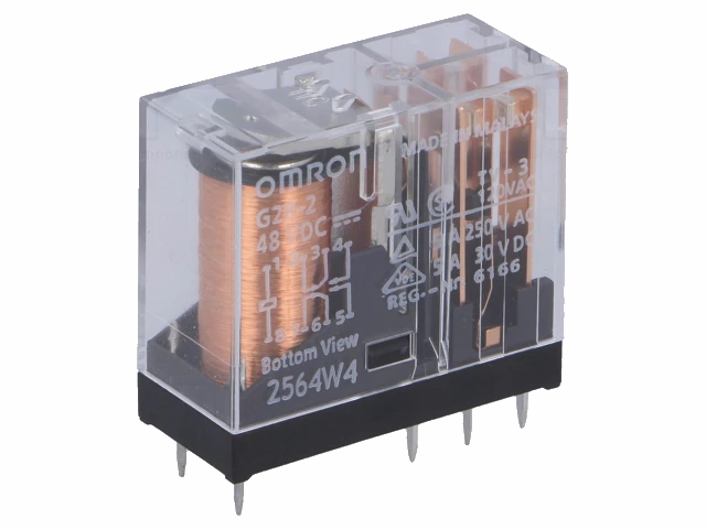 Miniature relæ - 48VDC 5A, 2 x skifte (DPDT), 8-ben 5mm