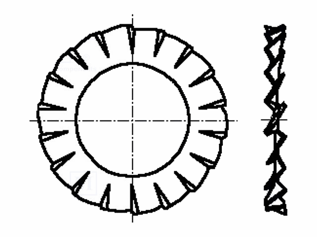 Tandskive - M5, udvendig takket, D=9mm (50 stk.)
