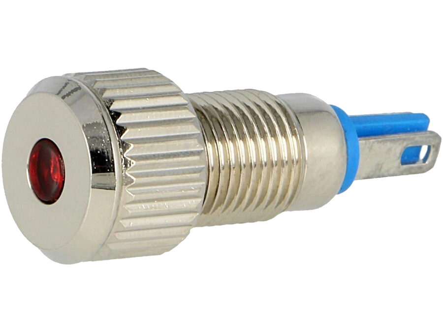 LED panel kontrollampe - 12V, IP67, Rød (Ø8mm hul)