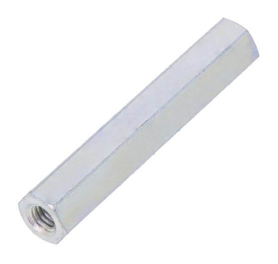 Afstandsmøtrik - 40mm stål, hun til hun, M4 gevind