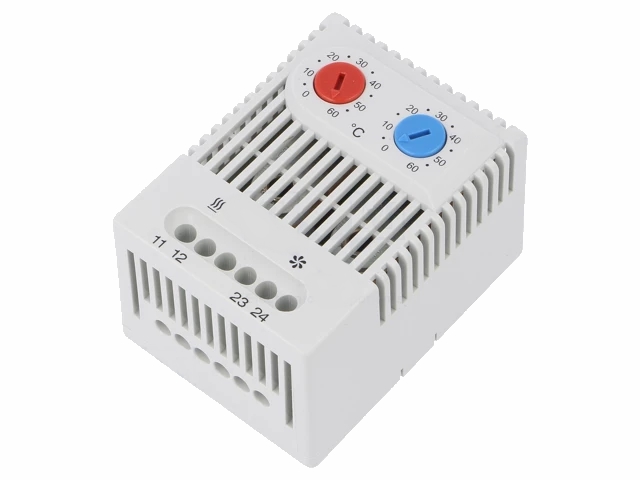 Termostat til DIN skinne - NC+NO, 10A/250V, 0-60°C