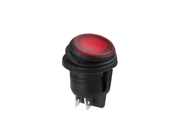 Vippekontakt - 2P OFF-ON (DPST) 20A/12Vdc Rød LED (IP65)