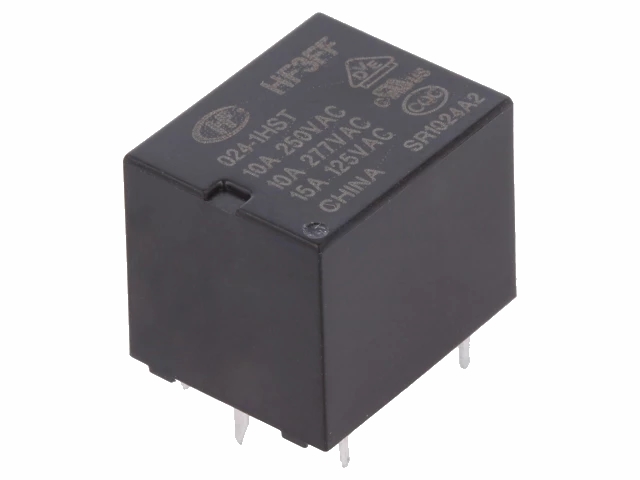 Miniature relæ - 24VDC 10A, 1 x slutte (SPST-NO), 5-ben 2mm