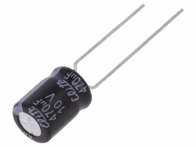 470uF / 10V Lodret elektrolyt, Ø8x11,5mm (105°C)