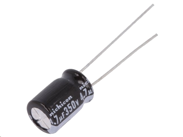 4,7uF / 350V Lodret elektrolyt, Ø8x11,5mm (105°C)