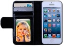 Læder flipcover m. kortholdere - Til iPhone 5/5S/SE, Sort