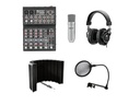 Podcast sæt m. mixer, hovedtelefon, mikrofon og støjfiltre