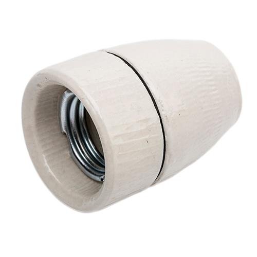 E27 Porcelænsfatning - 10mm gevind, Glaseret, Hvid