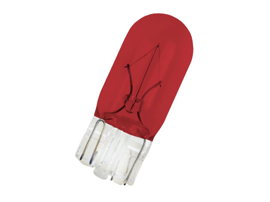 T10 Autolampe - 24V / 125mA / 3W, W2.1X9.5D (Ø10x26mm), Rød