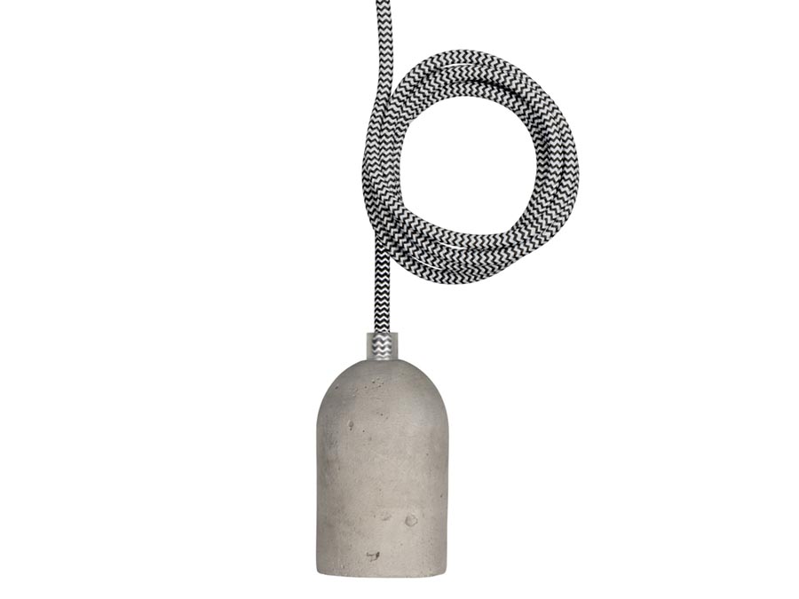 Stofledning m. E27 fatning - Beton, Sort/hvid ledn. (1,5m)