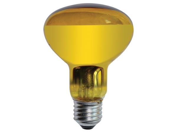 R80 spotpære - 60W / 230V, E27, GUL