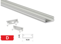 Alu. LED profil - Type D, Anodiseret alu. (2,02m)