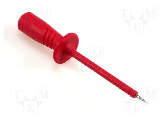 Testprobe m. lang stålspids - Rød, 4mm sikkerhedsbananfatn.