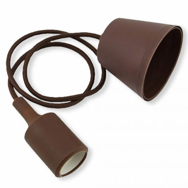 Brun pendel med stofledning og E27 silikonefatning