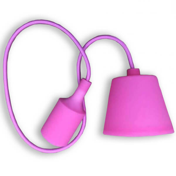 Pink pendel med stofledning og E27 silikonefatning