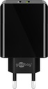 Netadapter - 5Vdc 28W, QC3.0 lynopladning, 2xUSB, Sort