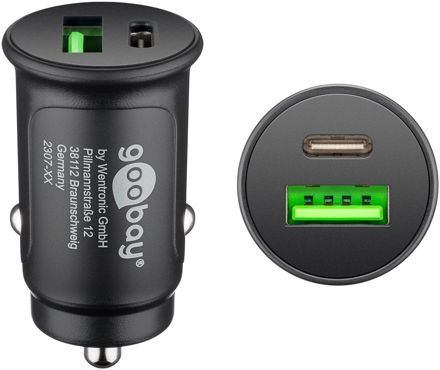 12/24V biladapter - 1 x USB-A, 1 x USB-C PD udtag, 5V / 3A