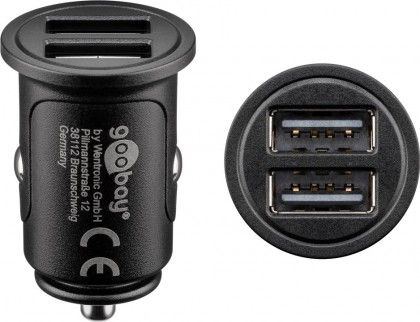 Dobbelt USB billader - 2 x USB A hun (4,8A), Sort