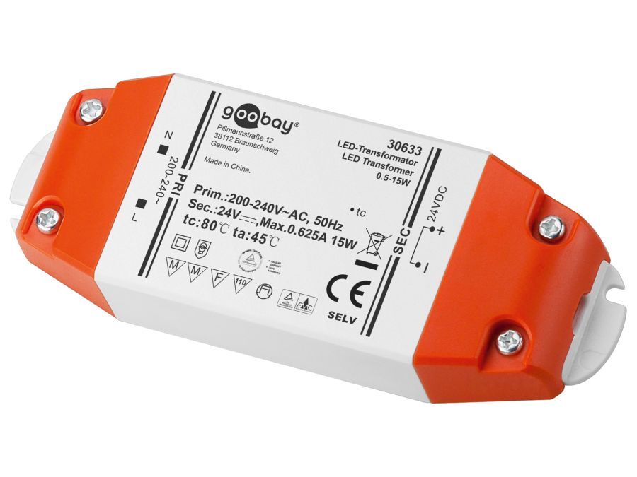 LED strømforsyning - 24Vdc / 15W - IP20, "slimline"
