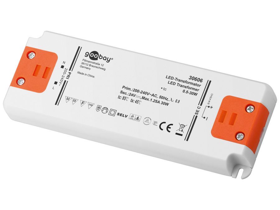 LED strømforsyning - 24Vdc / 30W - IP20, "slimline"