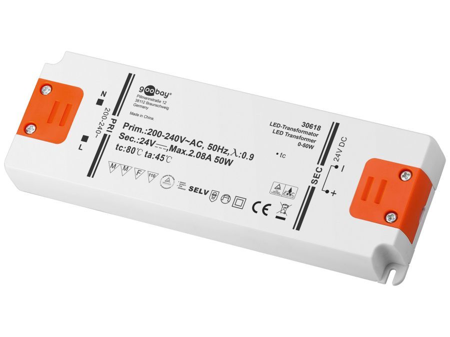 LED strømforsyning - 24Vdc / 50W - IP20, "slimline"