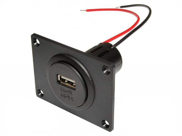 12/24V til 5V USB udtag - 1 x USB-A, 3A (panelmontage)