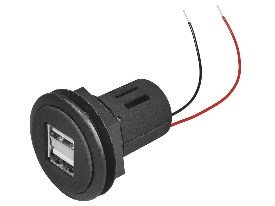 12/24V til 5V USB udtag - 2 x USB A, 5A (rund)