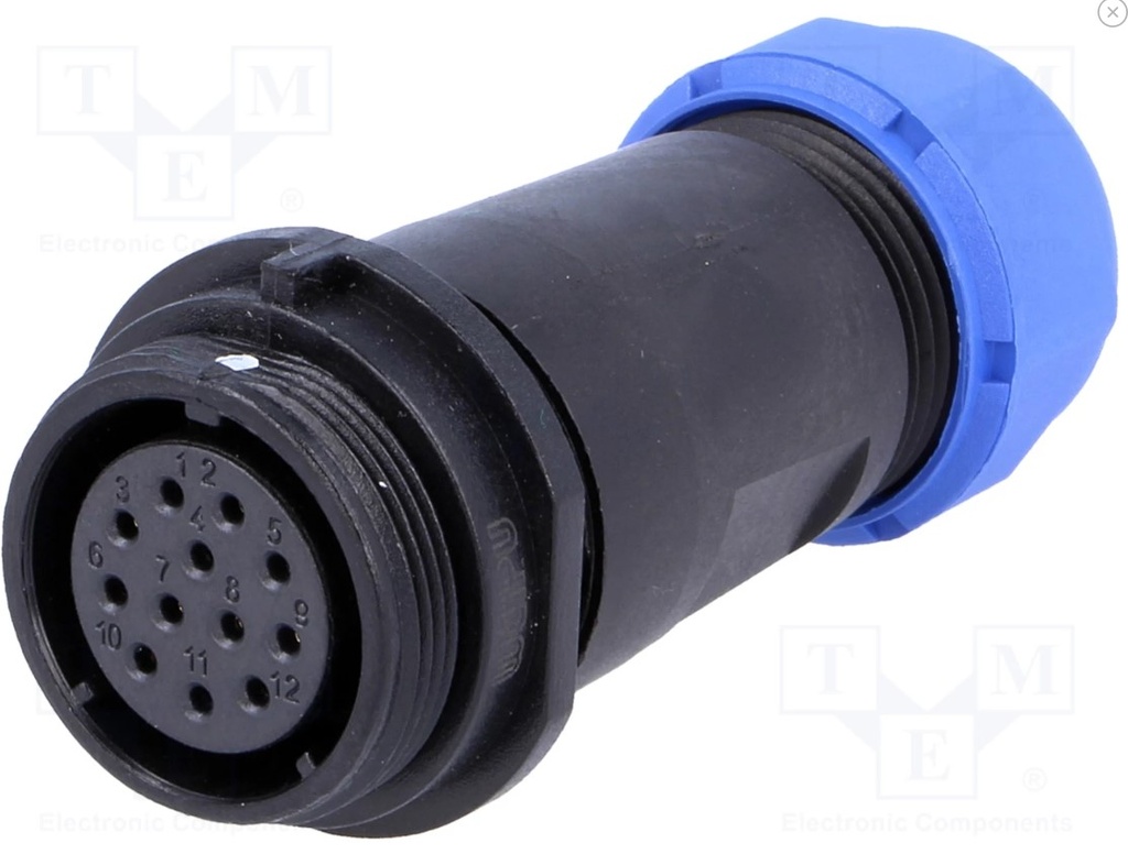 Rundstik, SP21 - 12pol hun, til Ø7-12mm kabel (IP68)